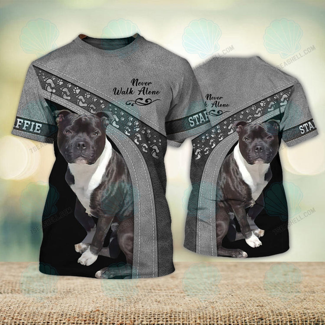 FUNSTUFFPRINT Staffie Love Never Walk Alone 3D Full Print T-Shirt, Christmas Dog Memorial Gifts for loss of Dog 3D T-shirt