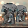 FUNSTUFFPRINT Pitbull Grey Never Walk Alone 3D Full Print T-Shirt, Christmas Dog Memorial Gifts for loss of Dog 3D T-shirt