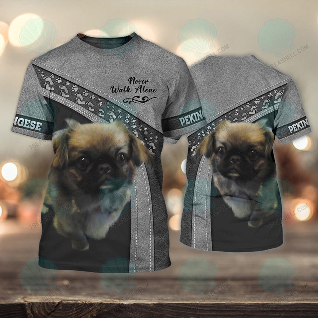 FUNSTUFFPRINT Pekingese Never Walk Alone 3D Full Print T-Shirt, Christmas Dog Memorial Gifts for loss of Dog 3D T-shirt
