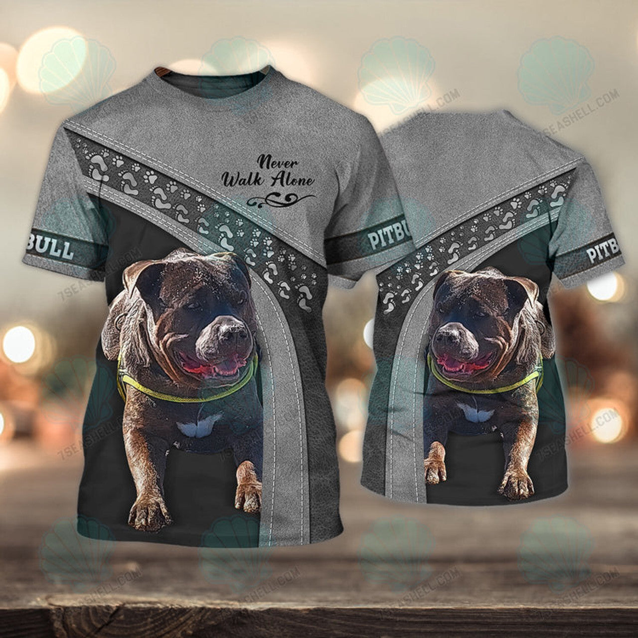 FUNSTUFFPRINT Pitbull Love Never Walk Alone 3D Full Print T-Shirt, Christmas Dog Memorial Gifts for loss of Dog 3D T-shirt