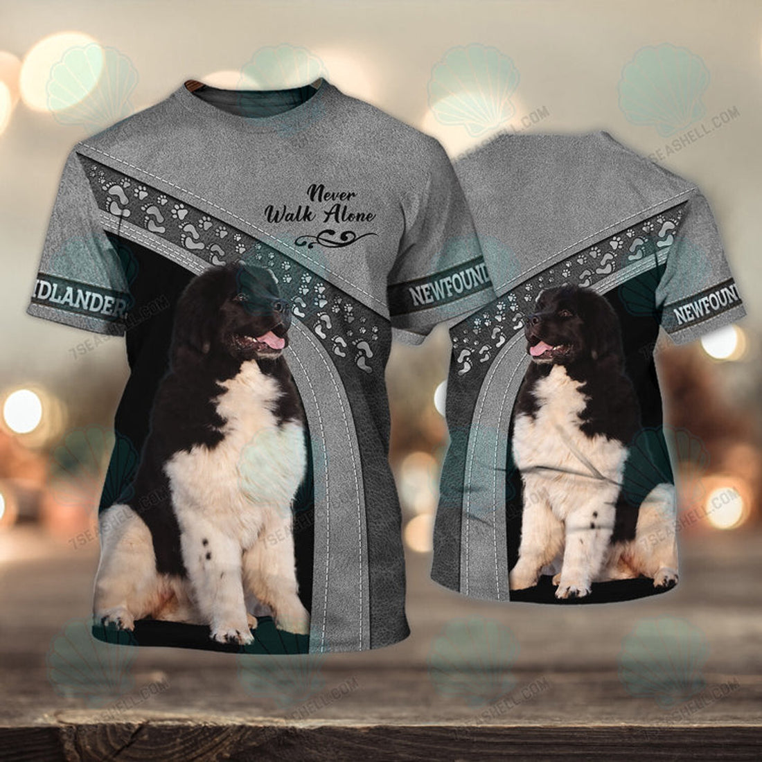 FUNSTUFFPRINT Newfoundland Love Grey Never Walk Alone 3D Full Print T-Shirt, Christmas Dog Memorial Gifts for loss of Dog 3D T-shirt