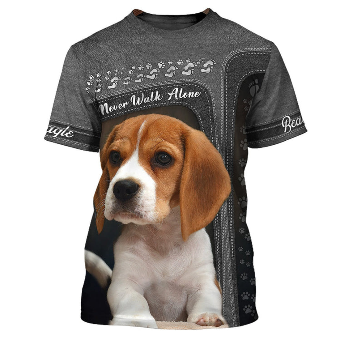 FUNSTUFFPRINT Beagle Lover Never Walk Alone 3D Full Print, Custom Memorial Apparel Shirts, Dog Memorial Gifts for loss of Dog 3D T-shirt