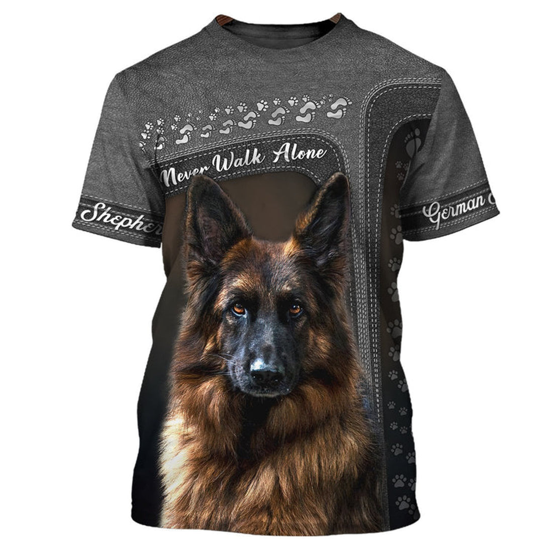 FUNSTUFFPRINT German Shepherd Lover Never Walk Alone 3D Full Print, Custom Memorial Apparel Shirts, Dog Memorial Gifts for loss of Dog 3D T-shirt