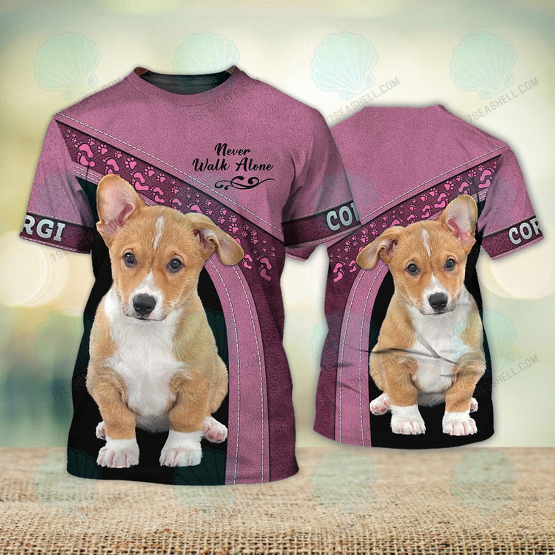 FUNSTUFFPRINT Corgi Never Walk Alone 3D Full Print T-Shirt, Christmas Dog Memorial Gifts for loss of Dog 3D T-shirt