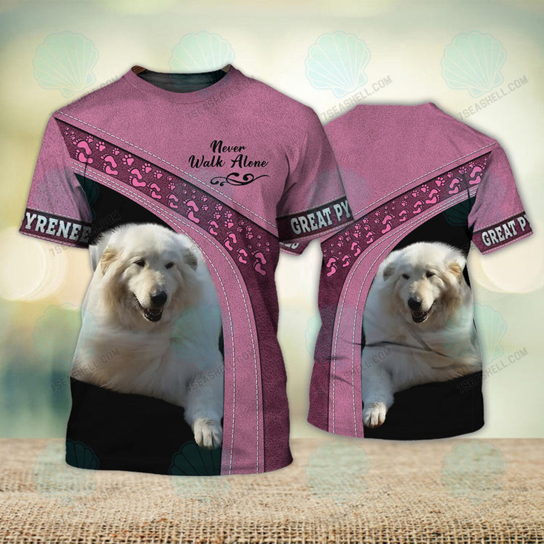 FUNSTUFFPRINT Great Pyrenees Never Walk Alone 3D Full Print T-Shirt, Christmas Dog Memorial Gifts for loss of Dog 3D T-shirt