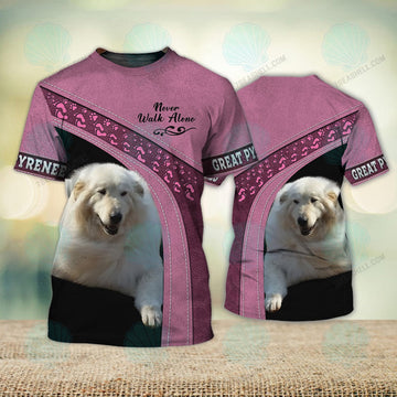 FUNSTUFFPRINT Great Pyrenees Never Walk Alone 3D Full Print T-Shirt, Christmas Dog Memorial Gifts for loss of Dog 3D T-shirt