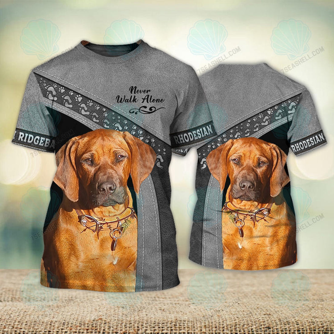 FUNSTUFFPRINT Rhodesian Ridgeback Love Never Walk Alone 3D Full Print T-Shirt, Christmas Dog Memorial Gifts for loss of Dog 3D T-shirt