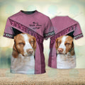 FUNSTUFFPRINT Brittany Spaniel Pink Never Walk Alone 3D Full Print T-Shirt, Dog Memorial Gifts for loss of Dog, Christmas Shirt for Dog Lovers 3D T-shirt