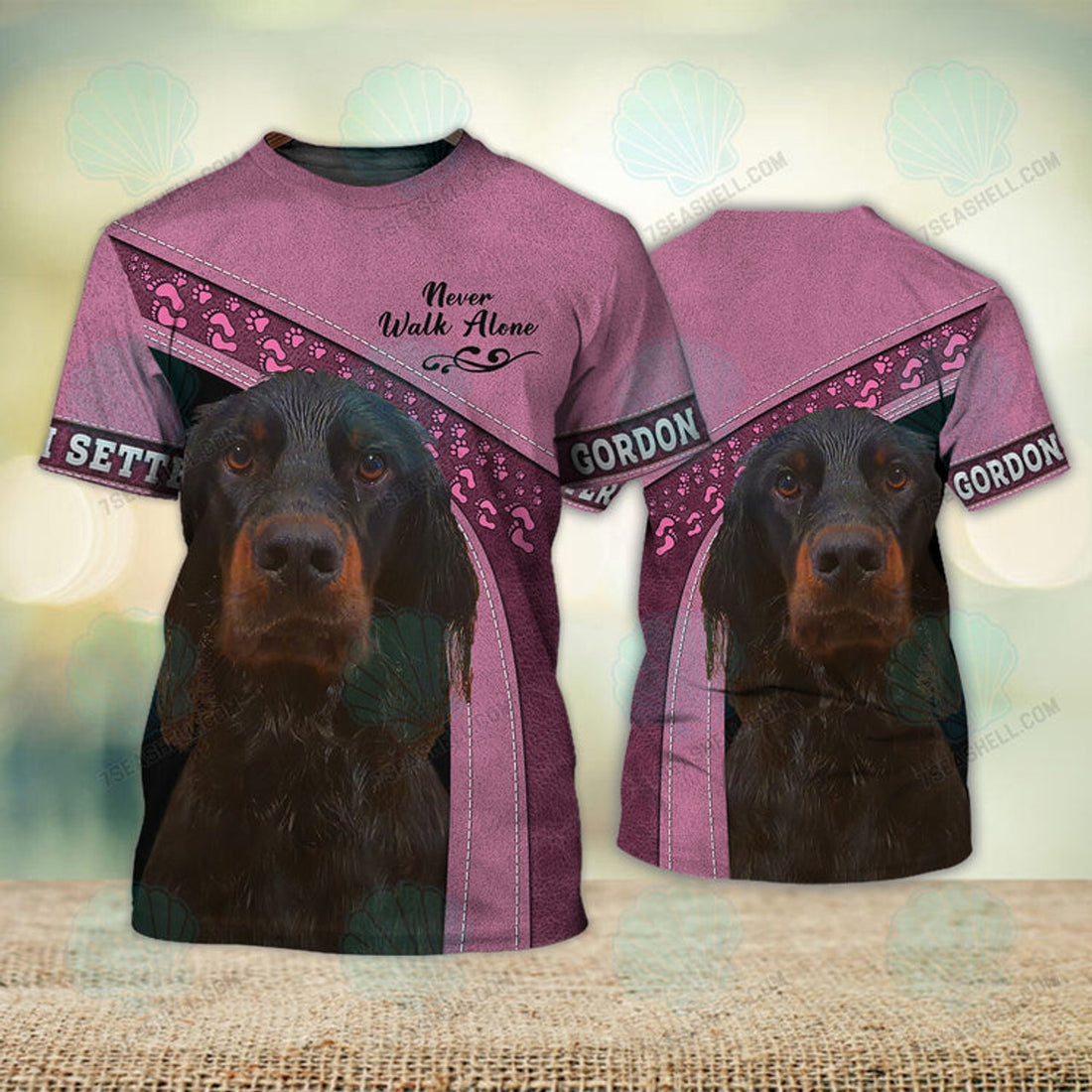 FUNSTUFFPRINT Gordon Setter Love Pink Never Walk Alone 3D Full Print T-Shirt, Christmas Dog Memorial Gifts for loss of Dog 3D T-shirt