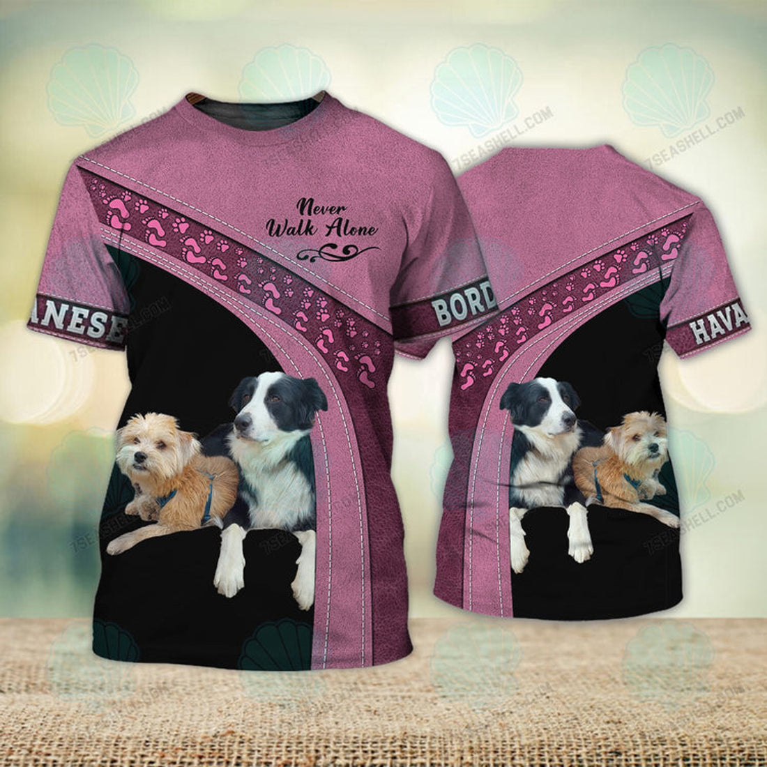 FUNSTUFFPRINT Border Collie And Havanese Never Walk Alone 3D Full Print T-Shirt, Christmas Dog Memorial Gifts for loss of Dog 3D T-shirt