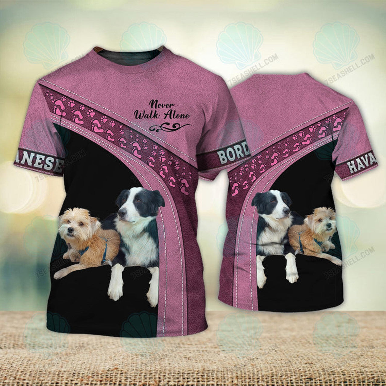FUNSTUFFPRINT Border Collie And Havanese Never Walk Alone 3D Full Print T-Shirt, Christmas Dog Memorial Gifts for loss of Dog 3D T-shirt