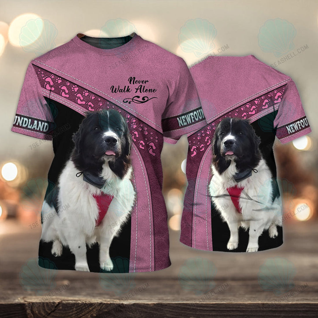 FUNSTUFFPRINT Newfoundland Love Pink Never Walk Alone 3D Full Print T-Shirt, Christmas Dog Memorial Gifts for loss of Dog 3D T-shirt