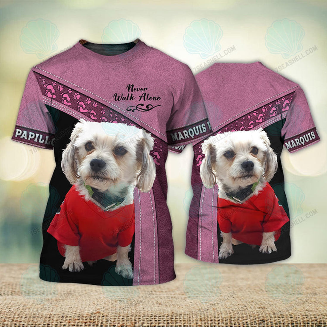 FUNSTUFFPRINT Marquis Papillon Never Walk Alone 3D Full Print T-Shirt, Christmas Dog Memorial Gifts for loss of Dog 3D T-shirt