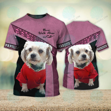 FUNSTUFFPRINT Marquis Papillon Never Walk Alone 3D Full Print T-Shirt, Christmas Dog Memorial Gifts for loss of Dog 3D T-shirt