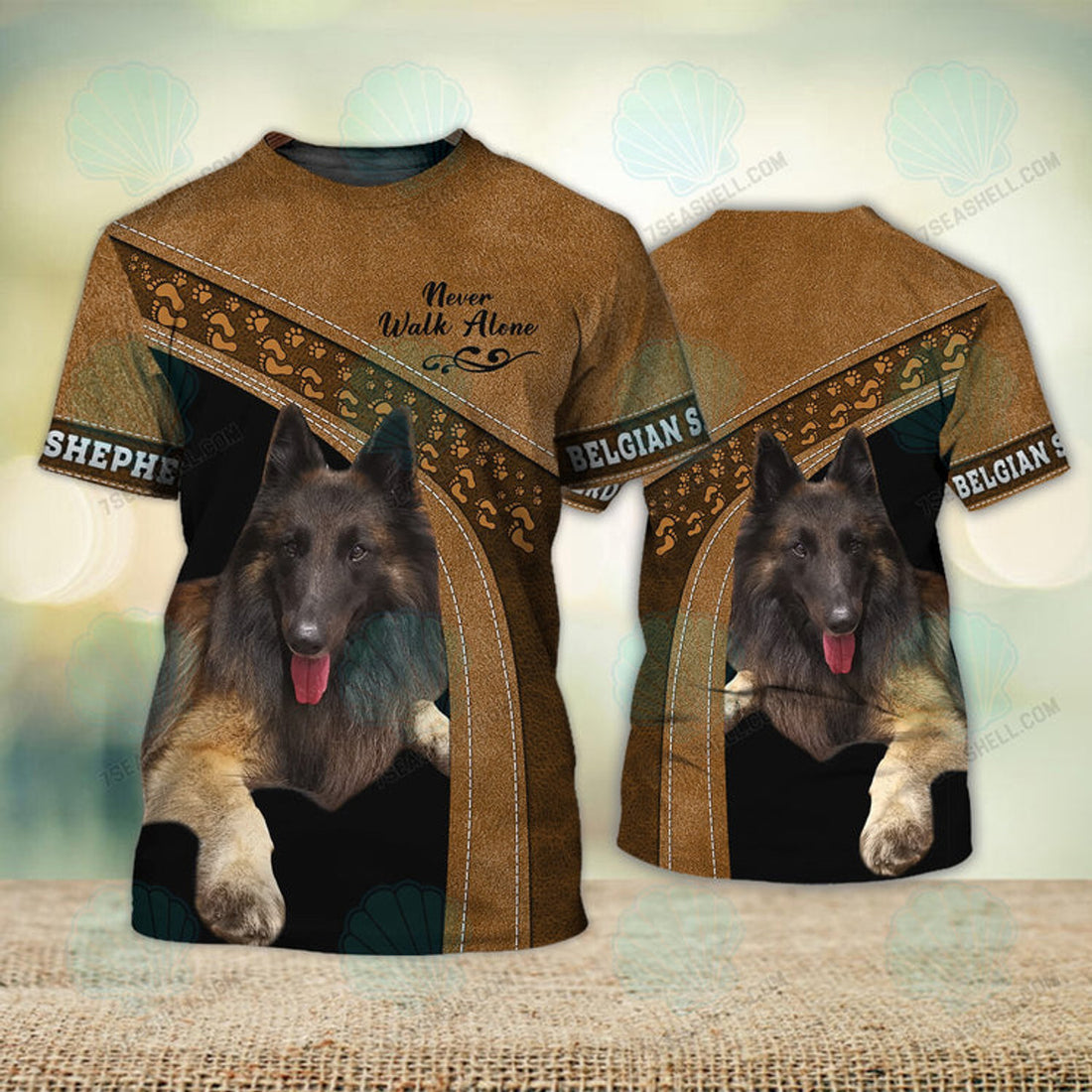 FUNSTUFFPRINT Belgian Shepherd Brown Never Walk Alone 3D Full Print Christmas Shirts 3D T-shirt