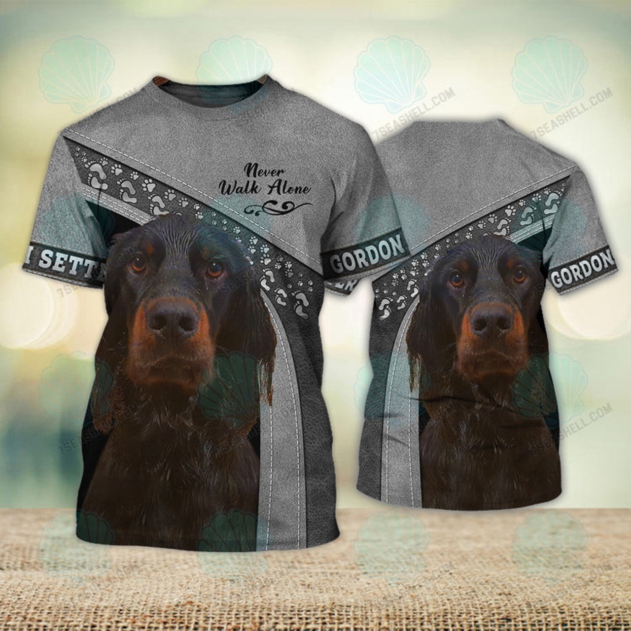 FUNSTUFFPRINT Gordon Setter Never Walk Alone 3D Full Print T-Shirt, Christmas Dog Memorial Gifts for loss of Dog 3D T-shirt