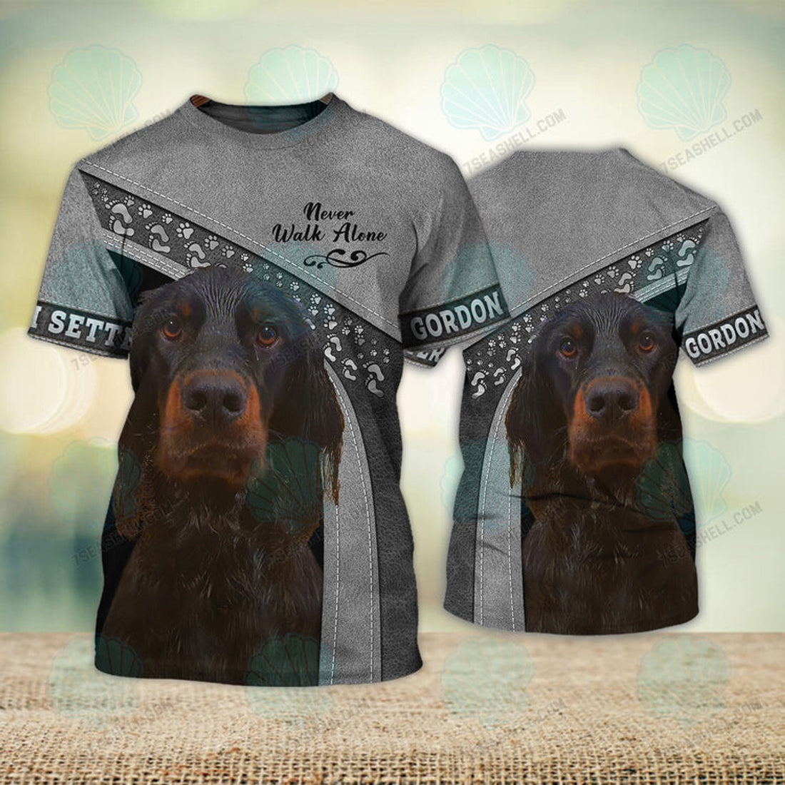 FUNSTUFFPRINT Gordon Setter Never Walk Alone 3D Full Print T-Shirt, Christmas Dog Memorial Gifts for loss of Dog 3D T-shirt