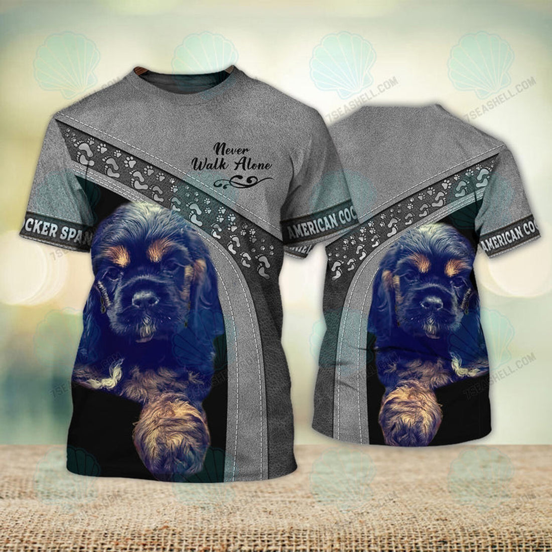 FUNSTUFFPRINT American Cocker Spaniel Never Walk Alone 3D Full Print T-Shirt, Christmas Shirt for Dog Lovers 3D T-shirt