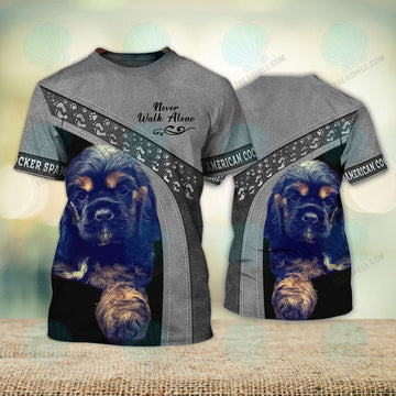 FUNSTUFFPRINT American Cocker Spaniel Never Walk Alone 3D Full Print T-Shirt, Christmas Shirt for Dog Lovers 3D T-shirt