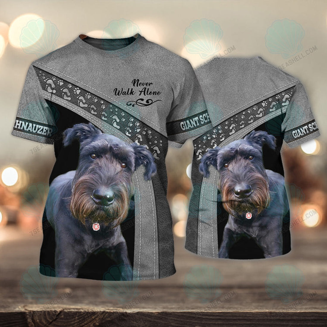 FUNSTUFFPRINT Giant Schnauzer Never Walk Alone 3D Full Print T-Shirt, Christmas Dog Memorial Gifts for loss of Dog 3D T-shirt