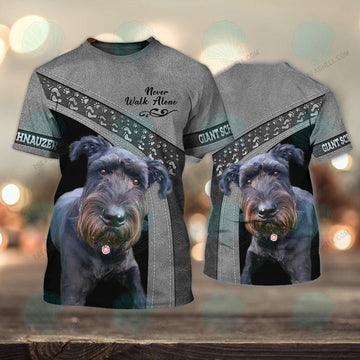 FUNSTUFFPRINT Giant Schnauzer Never Walk Alone 3D Full Print T-Shirt, Christmas Dog Memorial Gifts for loss of Dog 3D T-shirt