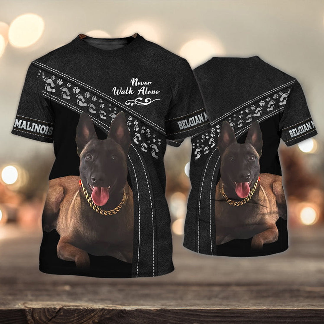 FUNSTUFFPRINT Belgian Malinois Never Walk Alone 3D Full Print T-Shirt, Dog Memorial Gifts for loss of Dog, Gift for Dog Lovers 3D T-shirt