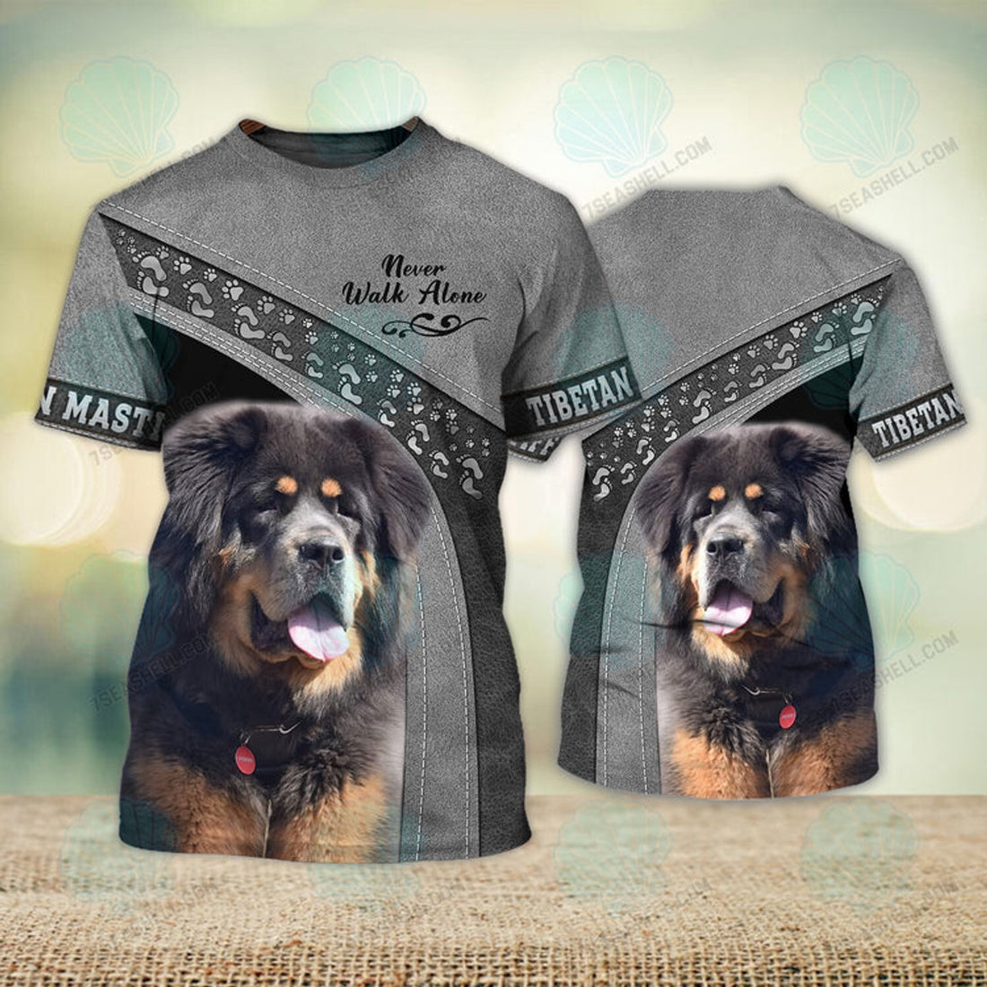 FUNSTUFFPRINT Tibetan Mastiff Never Walk Alone 3D Full Print T-Shirt, Christmas Dog Memorial Gifts for loss of Dog 3D T-shirt