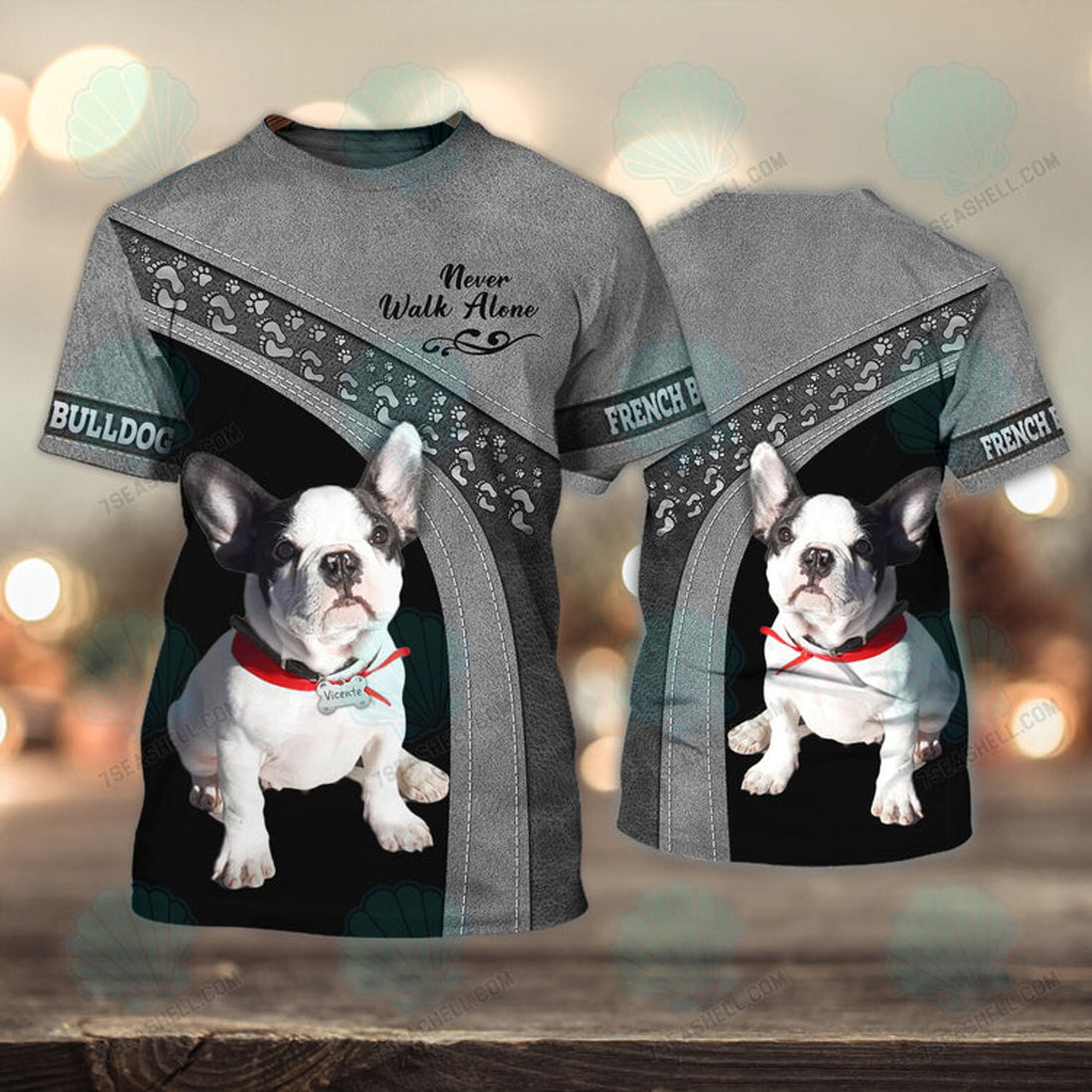 FUNSTUFFPRINT French Bulldog White Never Walk Alone 3D Full Print T-Shirt, Christmas Dog Memorial Gifts for loss of Dog 3D T-shirt