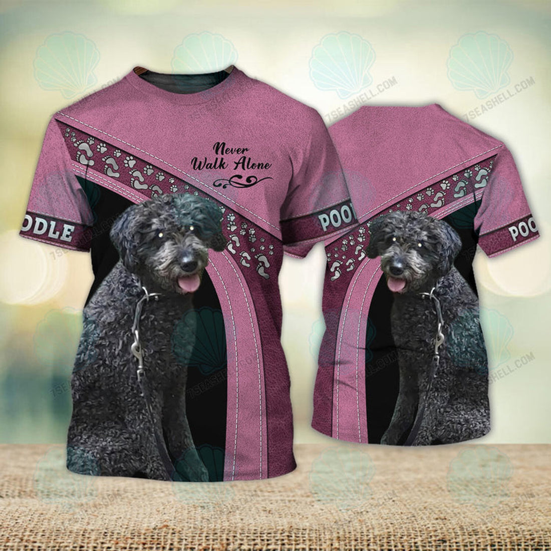 FUNSTUFFPRINT Poodle Pink Never Walk Alone 3D Full Print T-Shirt, Christmas Dog Memorial Gifts for loss of Dog 3D T-shirt