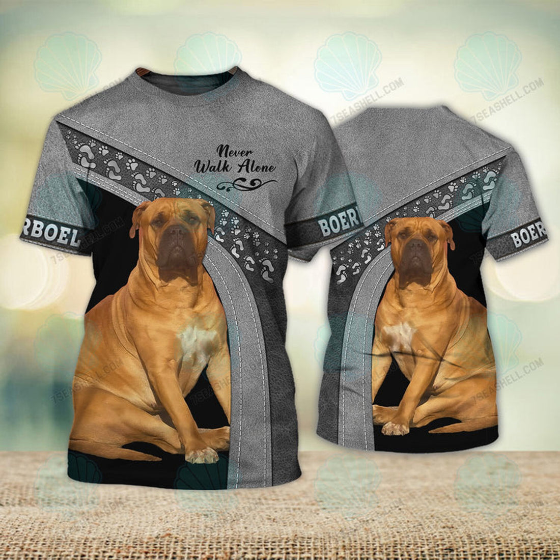 FUNSTUFFPRINT Boerboel Never Walk Alone 3D Full Print T-Shirt, Christmas Dog Memorial Gifts for loss of Dog 3D T-shirt