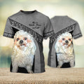 FUNSTUFFPRINT Bichon Frise Shitzu Love Never Walk Alone 3D Full Print T-Shirt, Dog Memorial Gifts for loss of Dog 3D T-shirt