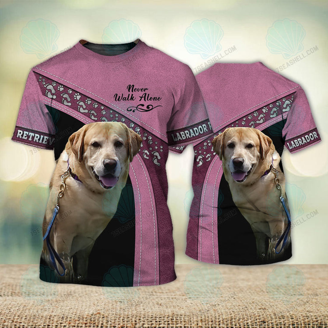 FUNSTUFFPRINT Labrador Retriever Love Pink Never Walk Alone 3D Full Print T-Shirt, Christmas Dog Memorial Gifts for loss of Dog 3D T-shirt