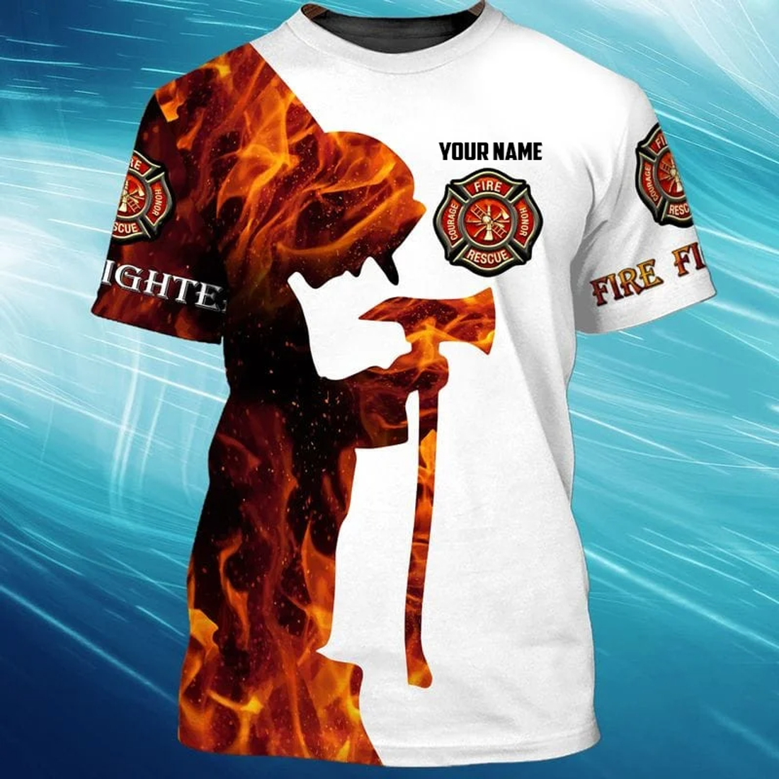 FUNSTUFFPRINT Personalized Custom Name Firefighter Apparel 3D Full Print Firefighter 3D T-shirt