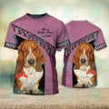 FUNSTUFFPRINT Basset Hound Love Pink Never Walk Alone 3D Full Print T-Shirt, Christmas Dog Memorial Gifts for loss of Dog 3D T-shirt