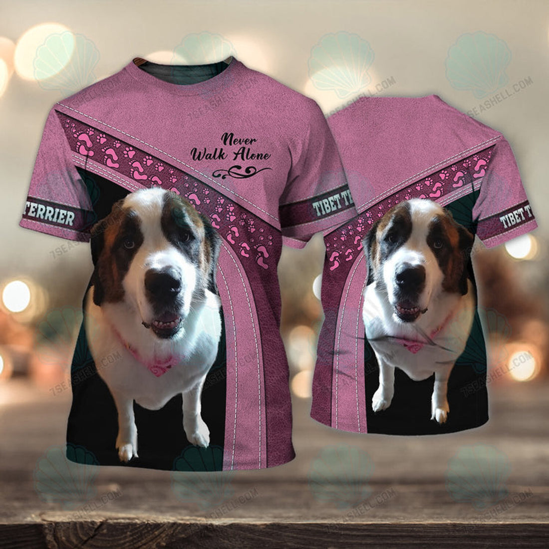 FUNSTUFFPRINT Saint Bernard Love Pink Never Walk Alone 3D Full Print T-Shirt, Christmas Dog Memorial Gifts for loss of Dog 3D T-shirt