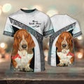 FUNSTUFFPRINT Basset Hound White Love Never Walk Alone 3D Full Print T-Shirt, Christmas Dog Memorial Gifts for loss of Dog 3D T-shirt