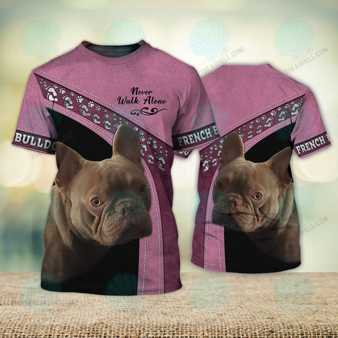 FUNSTUFFPRINT French Bulldog Pink Love Never Walk Alone 3D Full Print T-Shirt, Christmas Dog Memorial Gifts for loss of Dog 3D T-shirt