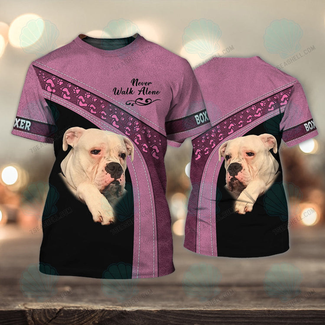 FUNSTUFFPRINT Boxer Love Pink Never Walk Alone 3D Full Print T-Shirt, Christmas Dog Memorial Gifts for loss of Dog 3D T-shirt