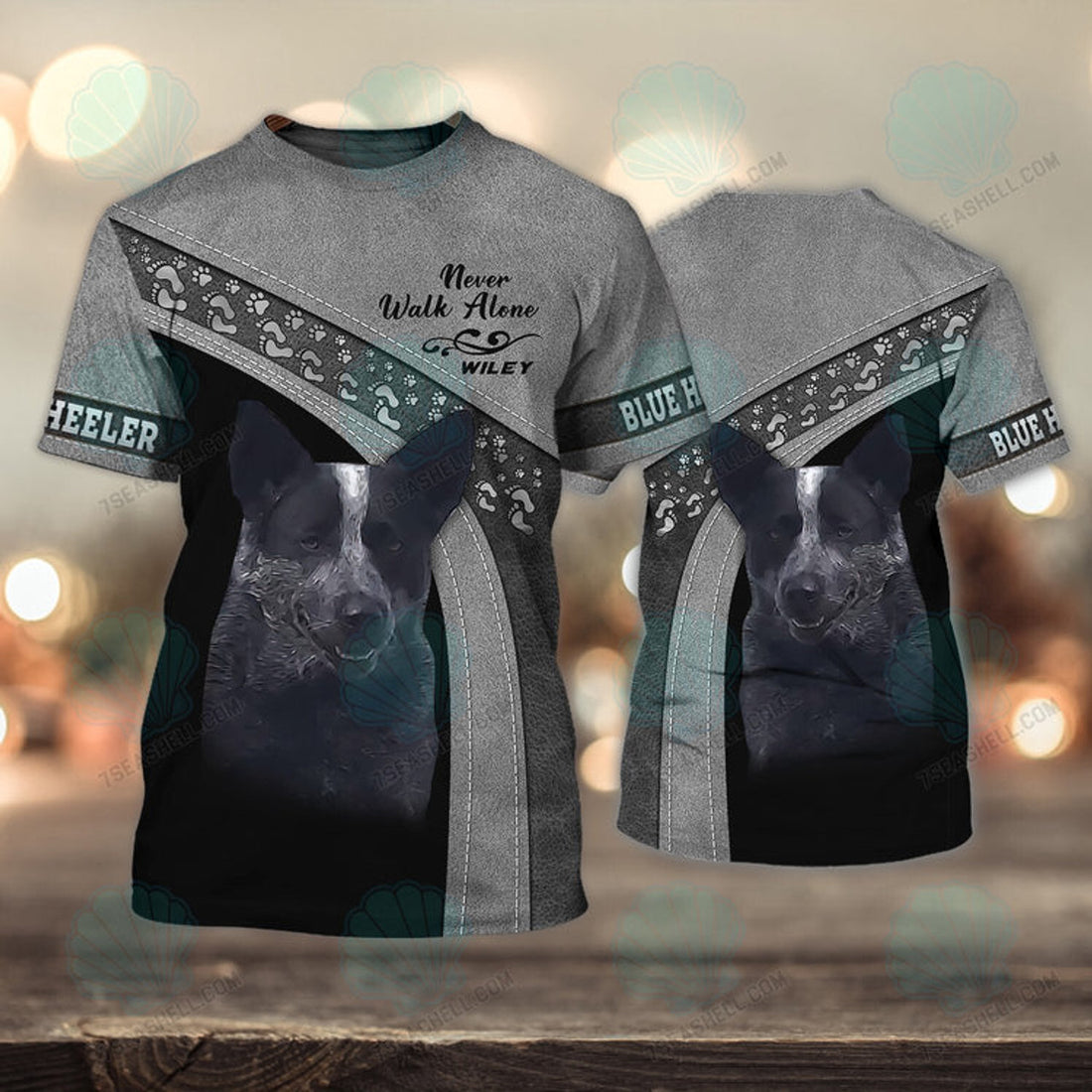 FUNSTUFFPRINT Blue heeler Love Never Walk Alone 3D Full Print T-Shirt, Christmas Dog Memorial Gifts for loss of Dog 3D T-shirt