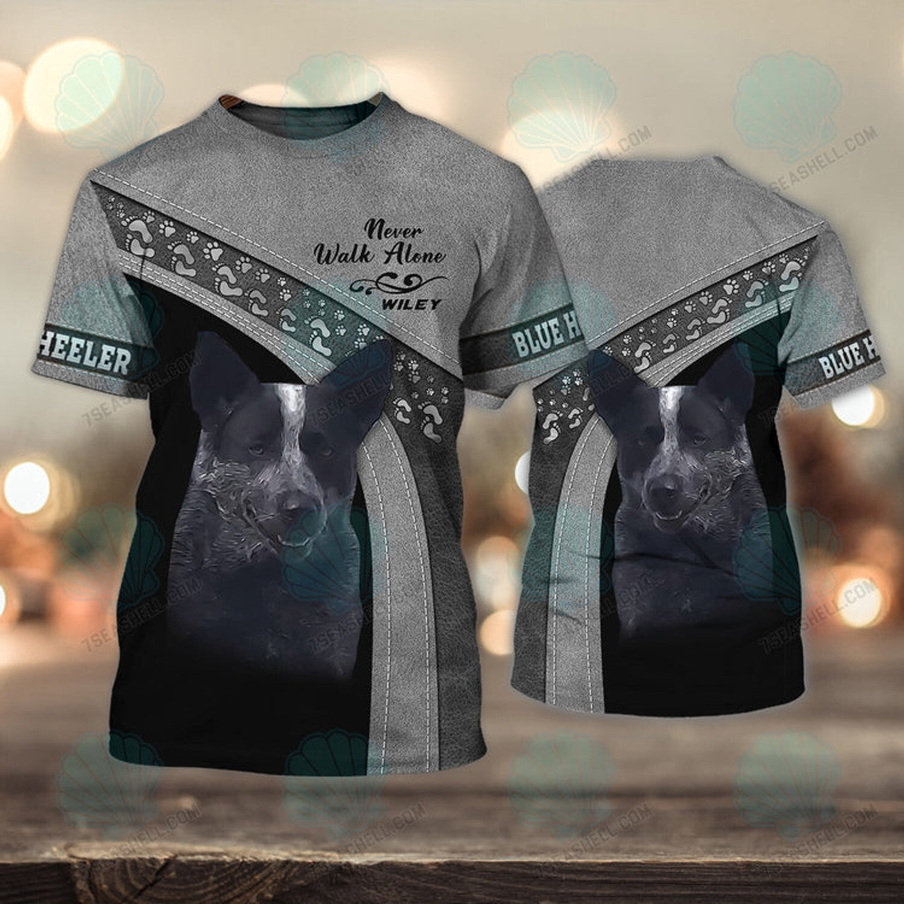 FUNSTUFFPRINT Blue heeler Love Never Walk Alone 3D Full Print T-Shirt, Christmas Dog Memorial Gifts for loss of Dog 3D T-shirt