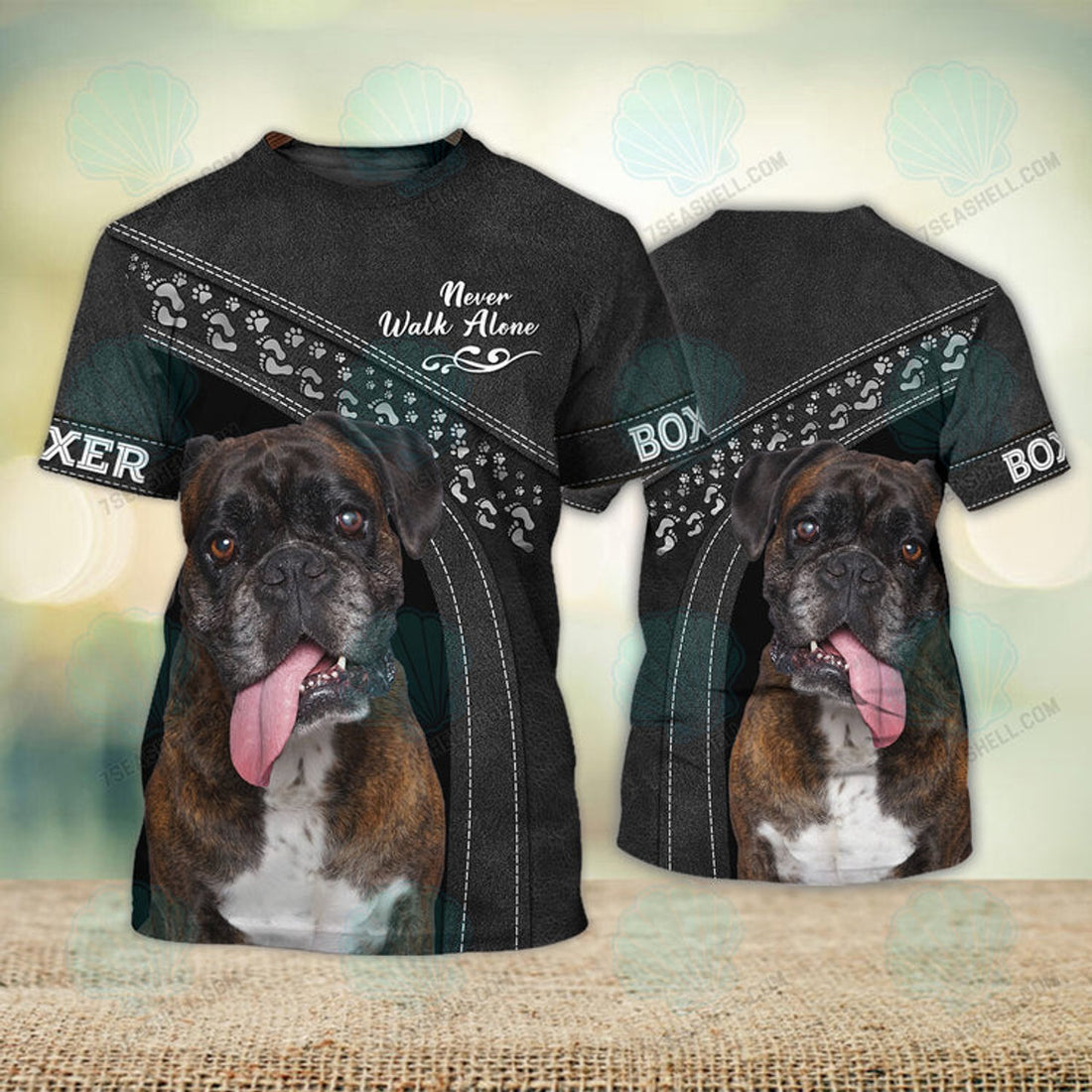 FUNSTUFFPRINT Boxer Love Black Never Walk Alone 3D Full Print T-Shirt, Christmas Dog Memorial Gifts for loss of Dog 3D T-shirt