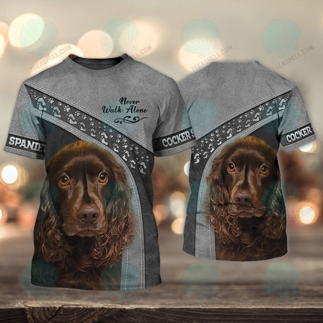 FUNSTUFFPRINT Cocker Spaniel Black Love Never Walk Alone 3D Full Print T-Shirt, Christmas Dog Memorial Gifts for loss of Dog 3D T-shirt