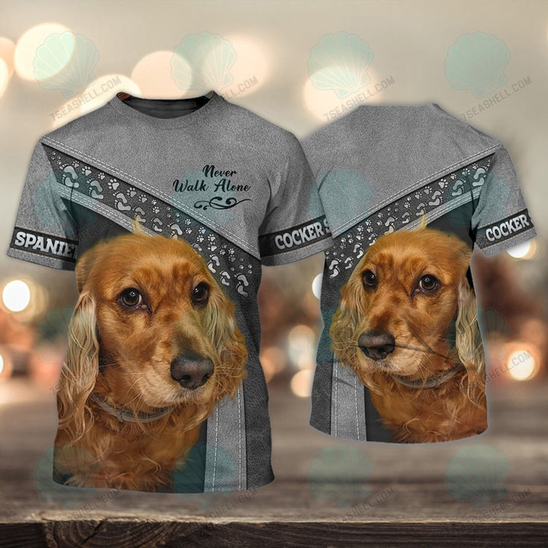 FUNSTUFFPRINT Cocker Spaniel Love Never Walk Alone 3D Full Print T-Shirt, Christmas Dog Memorial Gifts for loss of Dog 3D T-shirt