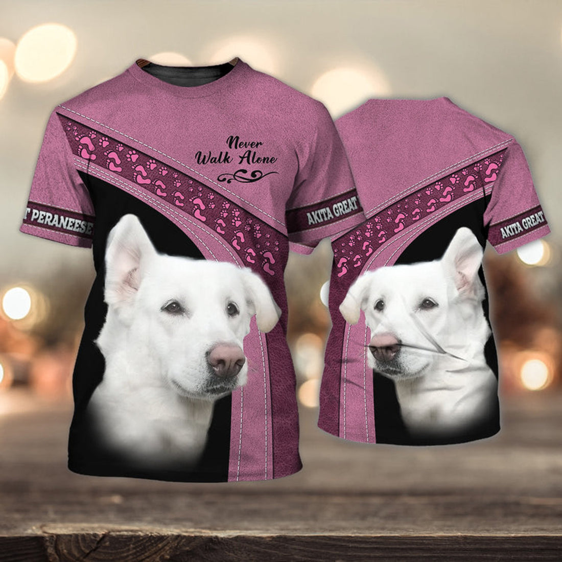 FUNSTUFFPRINT Akita Great Peraneese Love Never Walk Alone 3D Full Print T-Shirt, Dog Memorial Gifts for loss of Dog 3D T-shirt