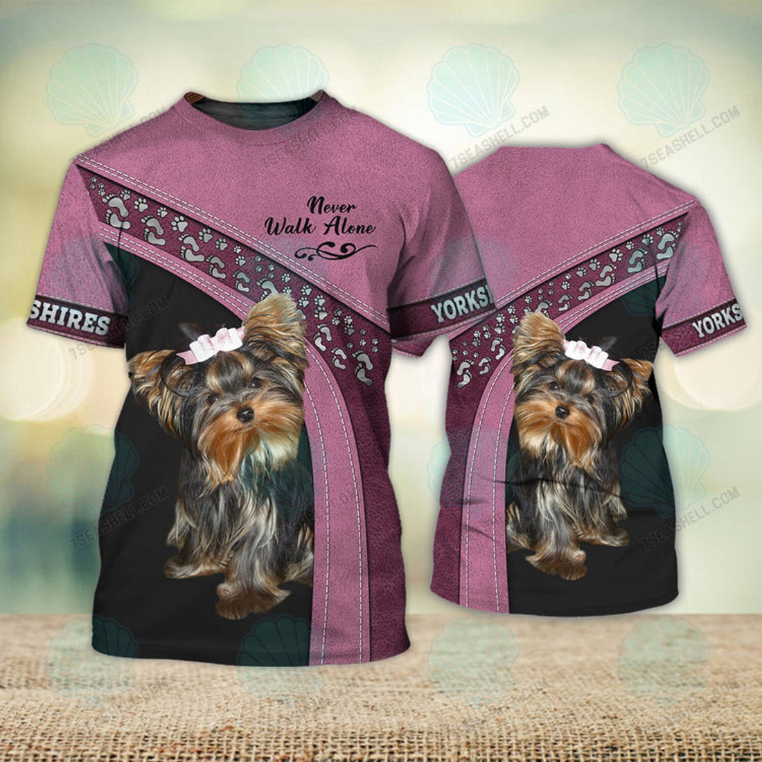 FUNSTUFFPRINT Yorkshire Terrier Love Pink Never Walk Alone 3D Full Print Christmas Shirts 3D T-shirt
