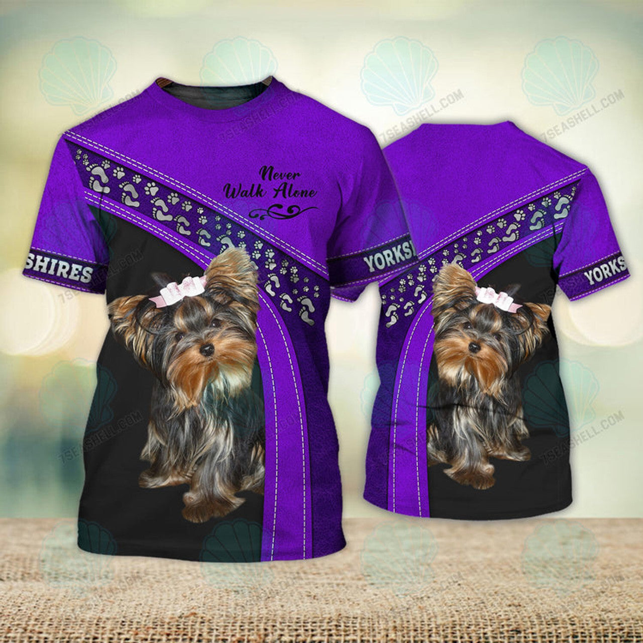 FUNSTUFFPRINT Yorkshire Terrier Love Purple Never Walk Alone 3D Full Print Christmas Shirts 3D T-shirt