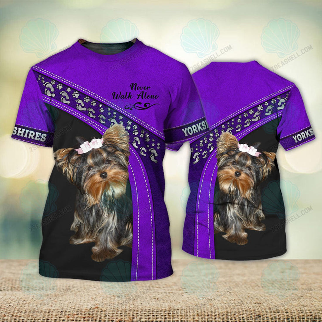 FUNSTUFFPRINT Yorkshire Terrier Love Purple Never Walk Alone 3D Full Print Christmas Shirts 3D T-shirt