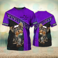 FUNSTUFFPRINT Yorkshire Terrier Love Purple Never Walk Alone 3D Full Print Christmas Shirts 3D T-shirt