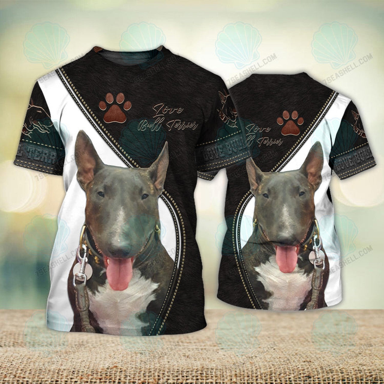 FUNSTUFFPRINT Bull Terrier Paw Love Never Walk Alone 3D Full Print T-Shirt, Dog Memorial Gifts for loss of Dog, Christmas Shirt for Dog Lovers 3D T-shirt