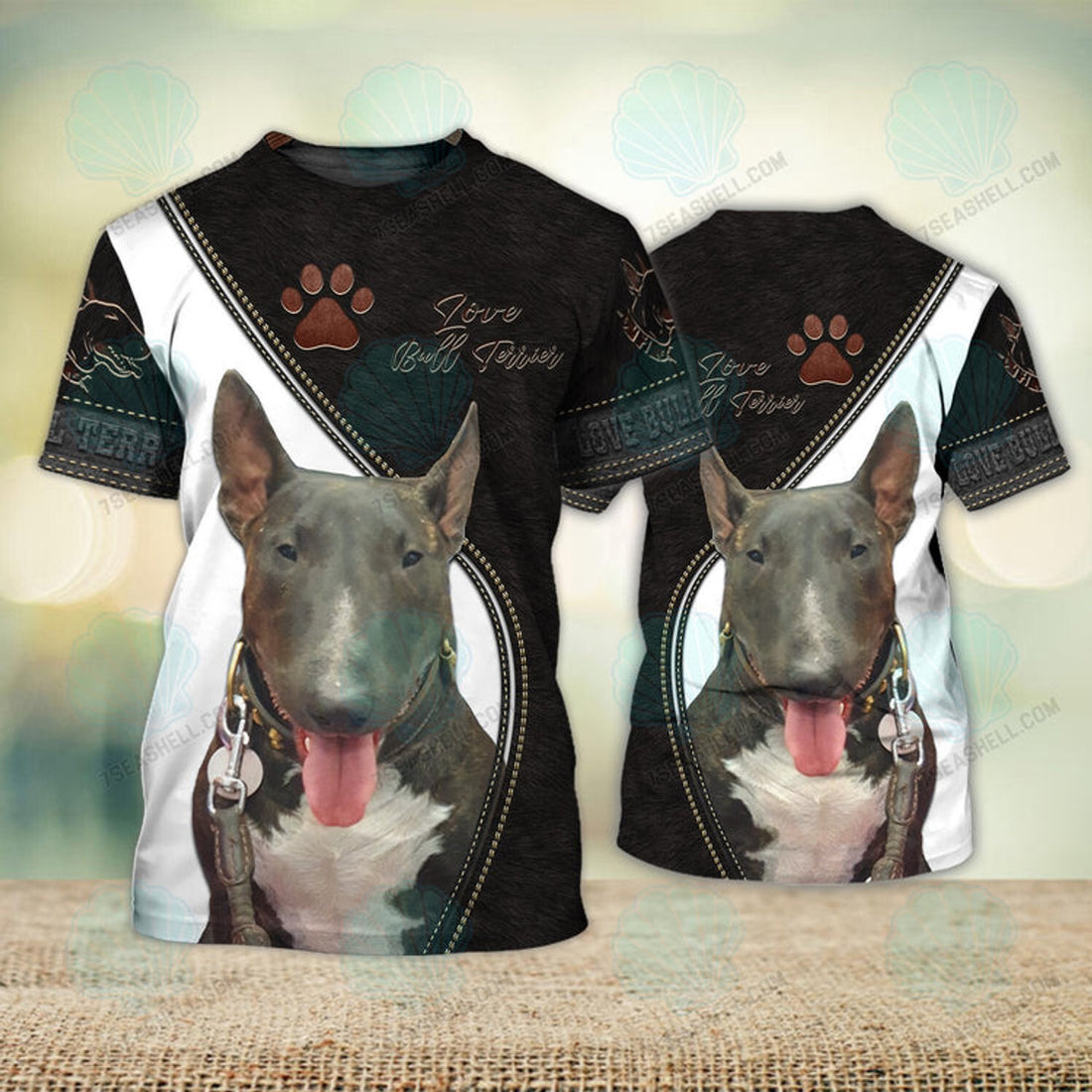 FUNSTUFFPRINT Bull Terrier Paw Love Never Walk Alone 3D Full Print T-Shirt, Dog Memorial Gifts for loss of Dog, Christmas Shirt for Dog Lovers 3D T-shirt